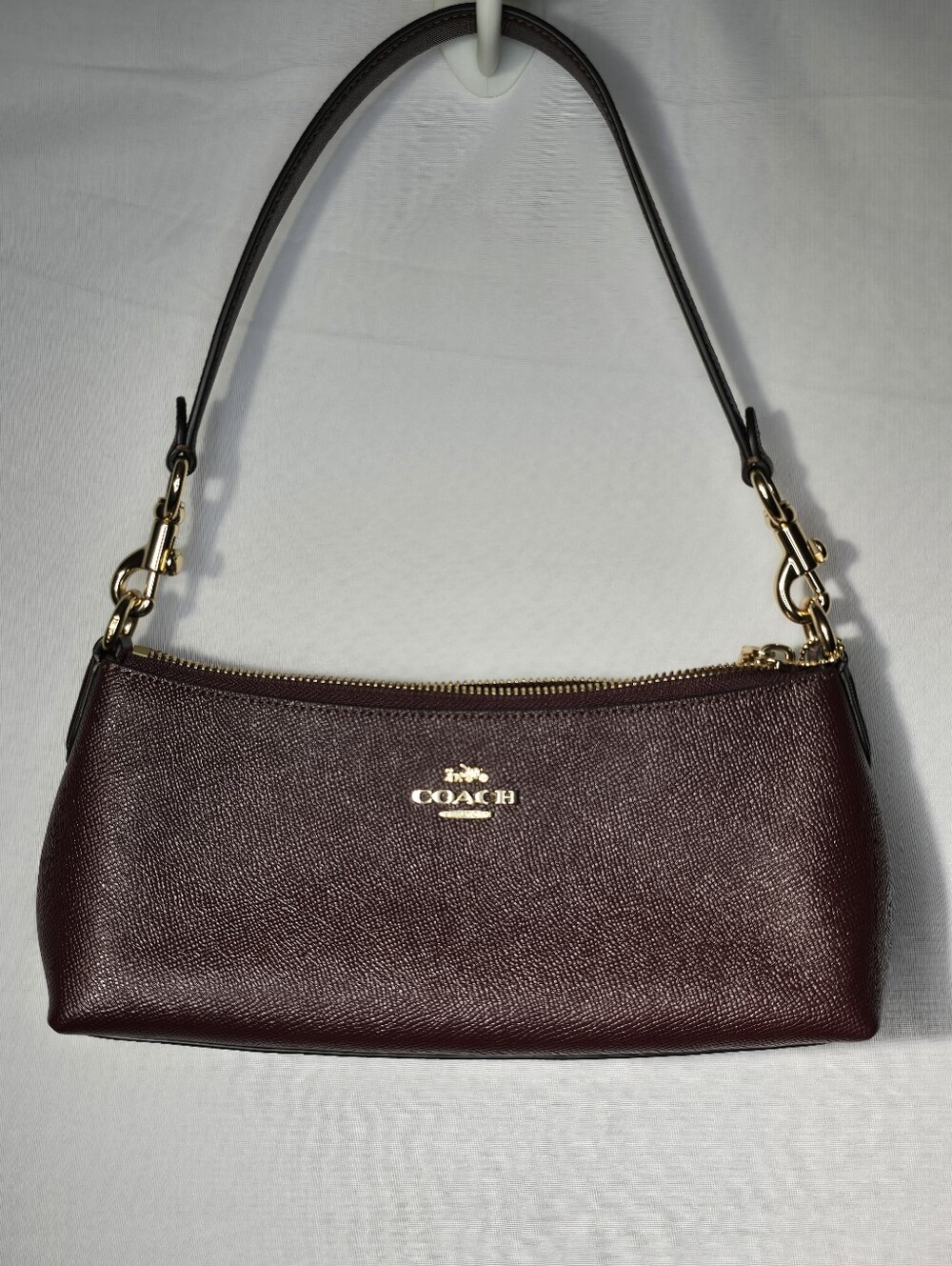 Coach CX579 Charlotte Shoulder Bag Merlot Burgundy Leather Gold